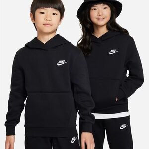 Nike Black Pullover Club Fleece Hoodie with White Swoosh